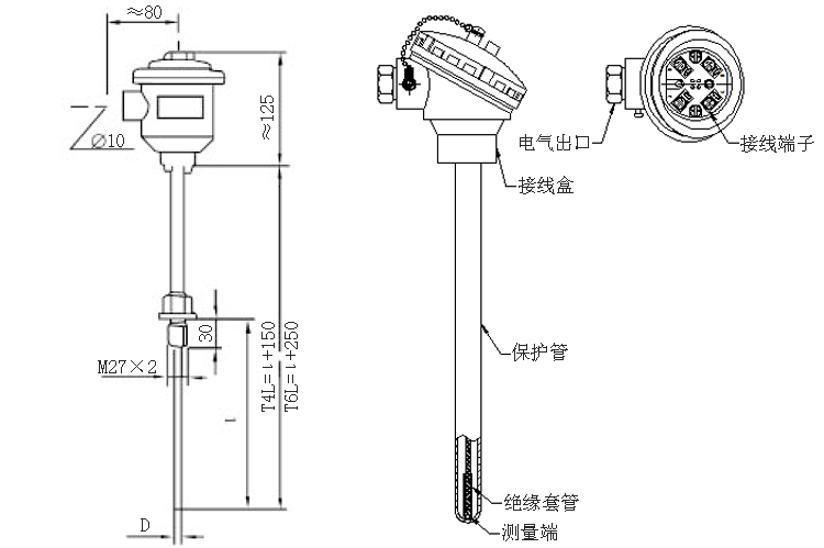 M27×2固定螺纹隔爆铠装热电阻产品外观